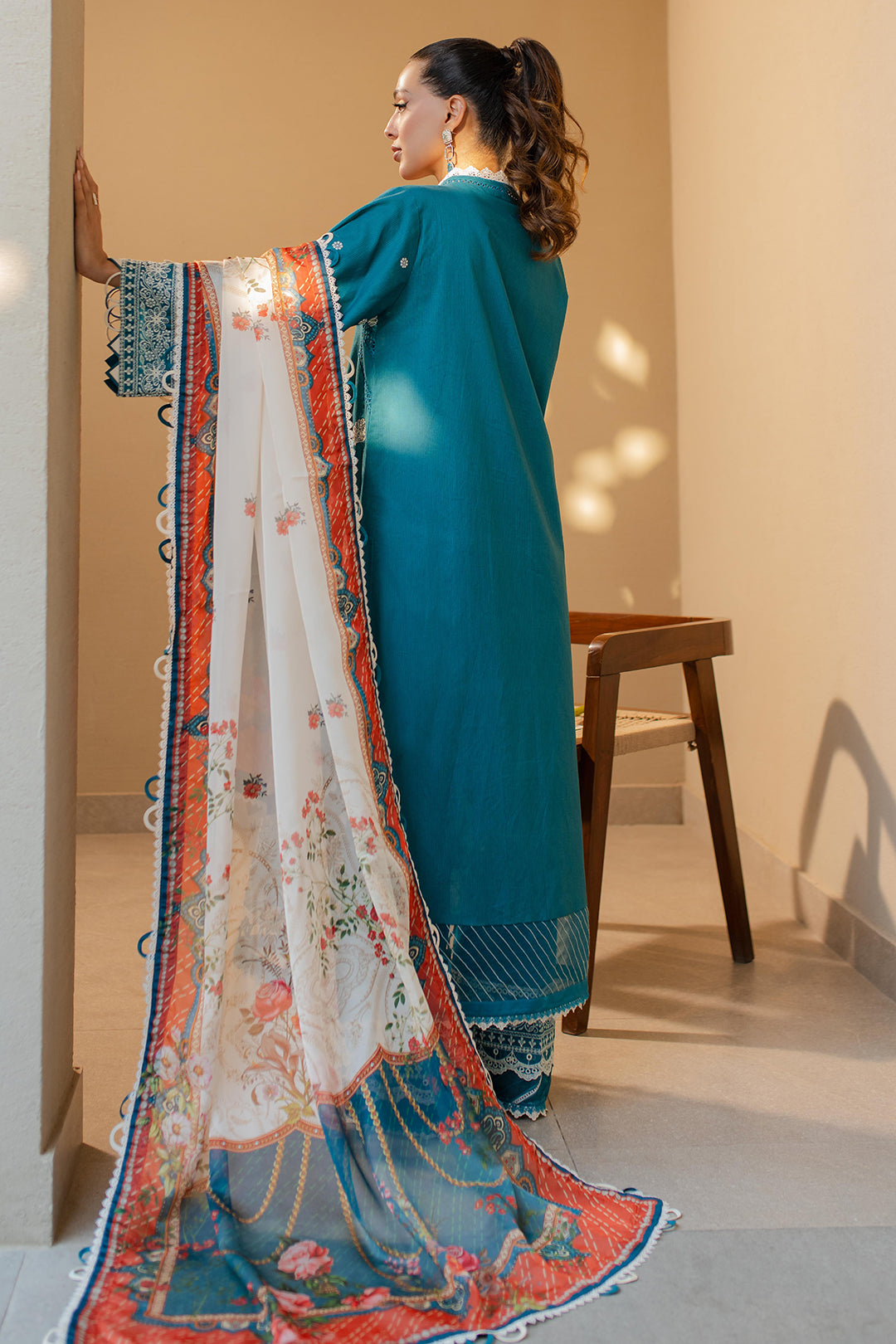 Zellbury | Unstitched 3 Piece Chikankari | Embroidered Shirt Shalwar Dupatta - 0705 - House Of Hania