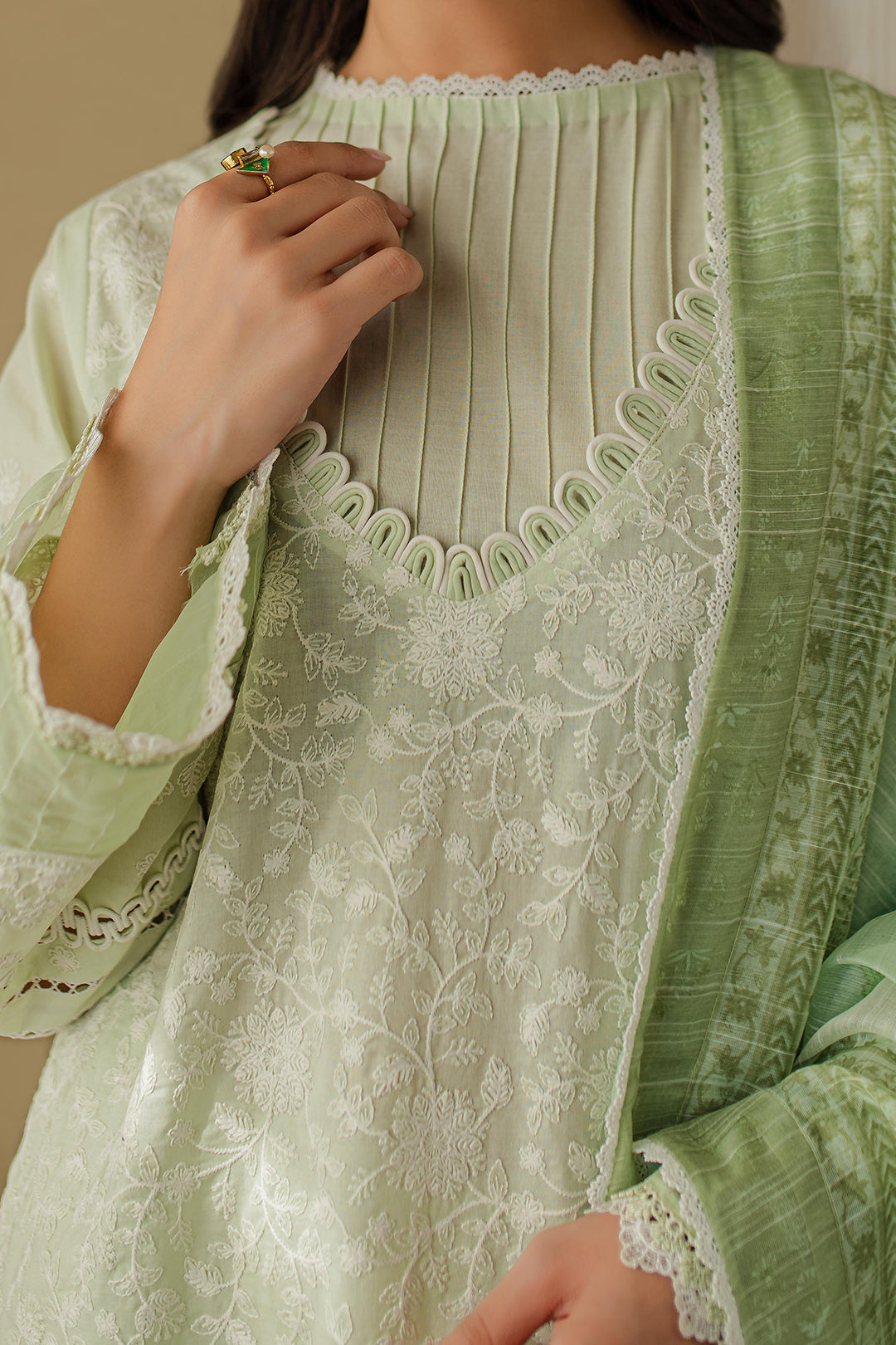Zellbury | Unstitched 3 Piece Chikankari | Embroidered Shirt Shalwar Dupatta - 0706 - House Of Hania