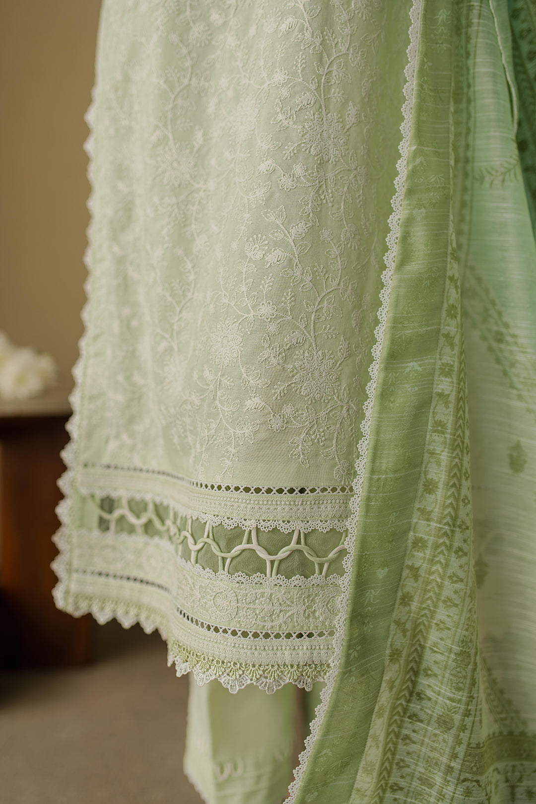 Zellbury | Unstitched 3 Piece Chikankari | Embroidered Shirt Shalwar Dupatta - 0706 - House Of Hania