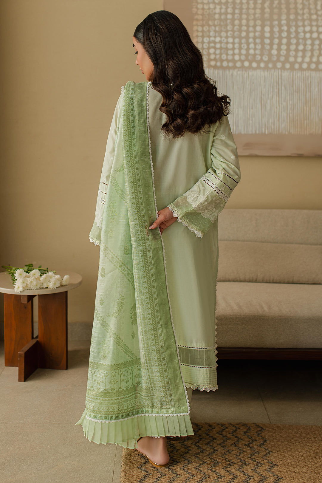 Zellbury | Unstitched 3 Piece Chikankari | Embroidered Shirt Shalwar Dupatta - 0706 - House Of Hania