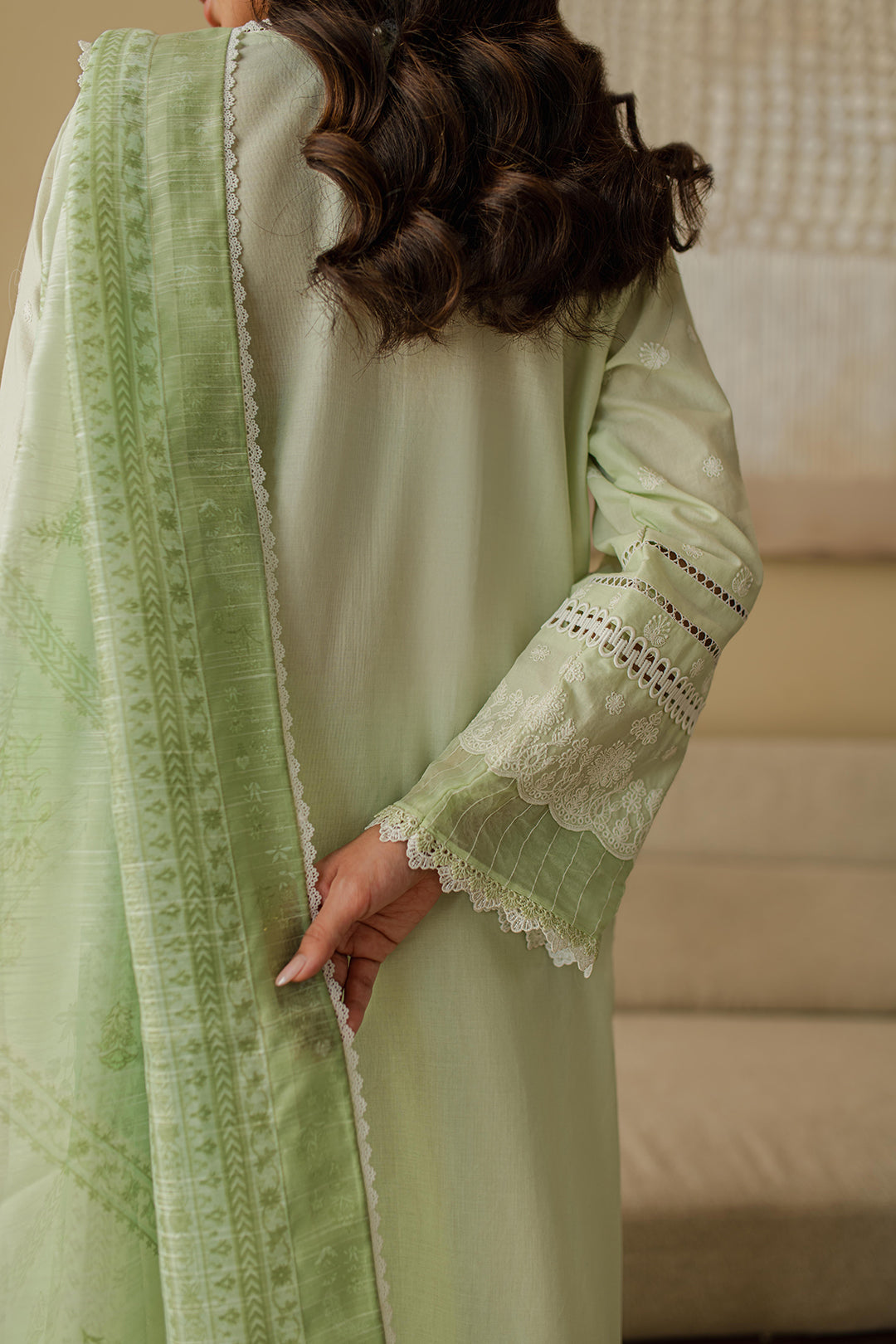Zellbury | Unstitched 3 Piece Chikankari | Embroidered Shirt Shalwar Dupatta - 0706 - House Of Hania