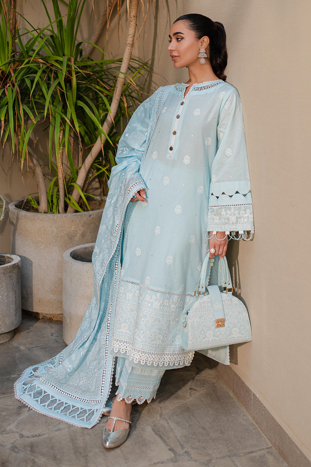 Zellbury | Unstitched 3 Piece Chikankari | Embroidered Shirt Shalwar Dupatta - 0709 - House Of Hania