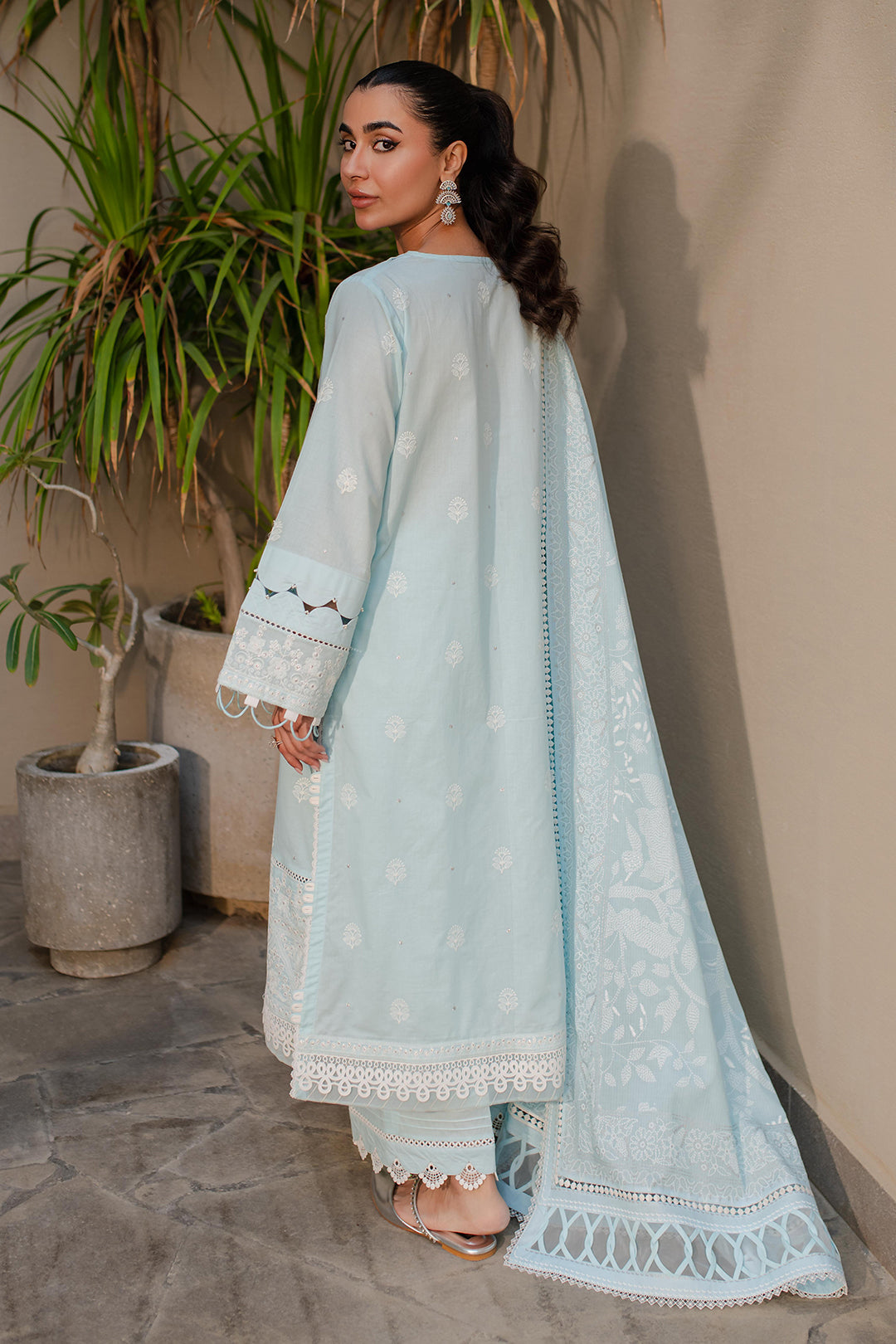 Zellbury | Unstitched 3 Piece Chikankari | Embroidered Shirt Shalwar Dupatta - 0709 - House Of Hania