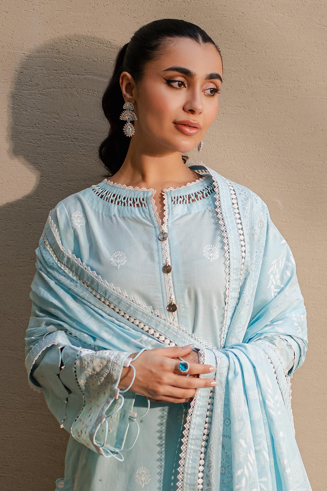Zellbury | Unstitched 3 Piece Chikankari | Embroidered Shirt Shalwar Dupatta - 0709 - House Of Hania