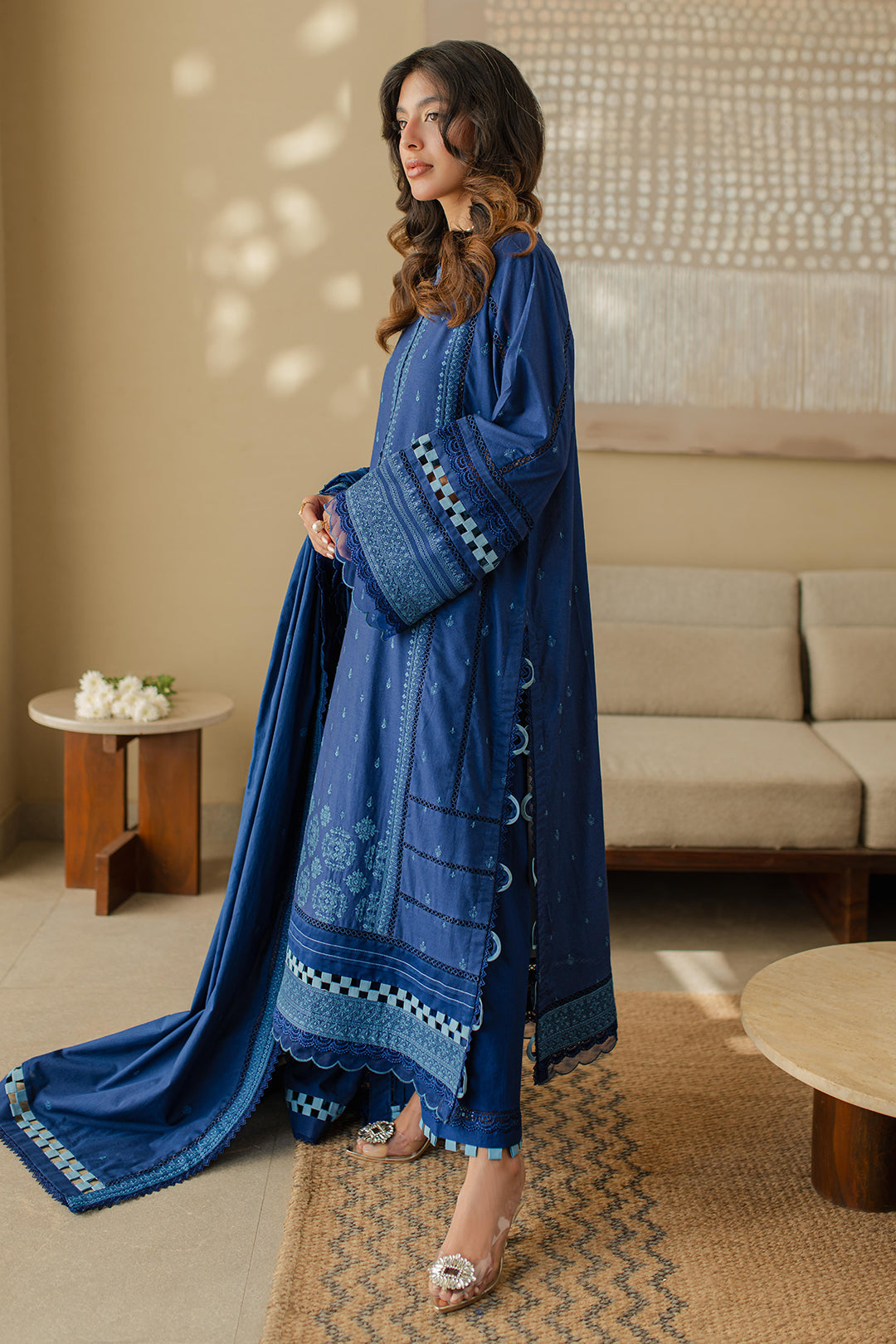 Zellbury | Unstitched 3 Piece Chikankari | Embroidered Shirt Shalwar Dupatta - 0711 - House Of Hania