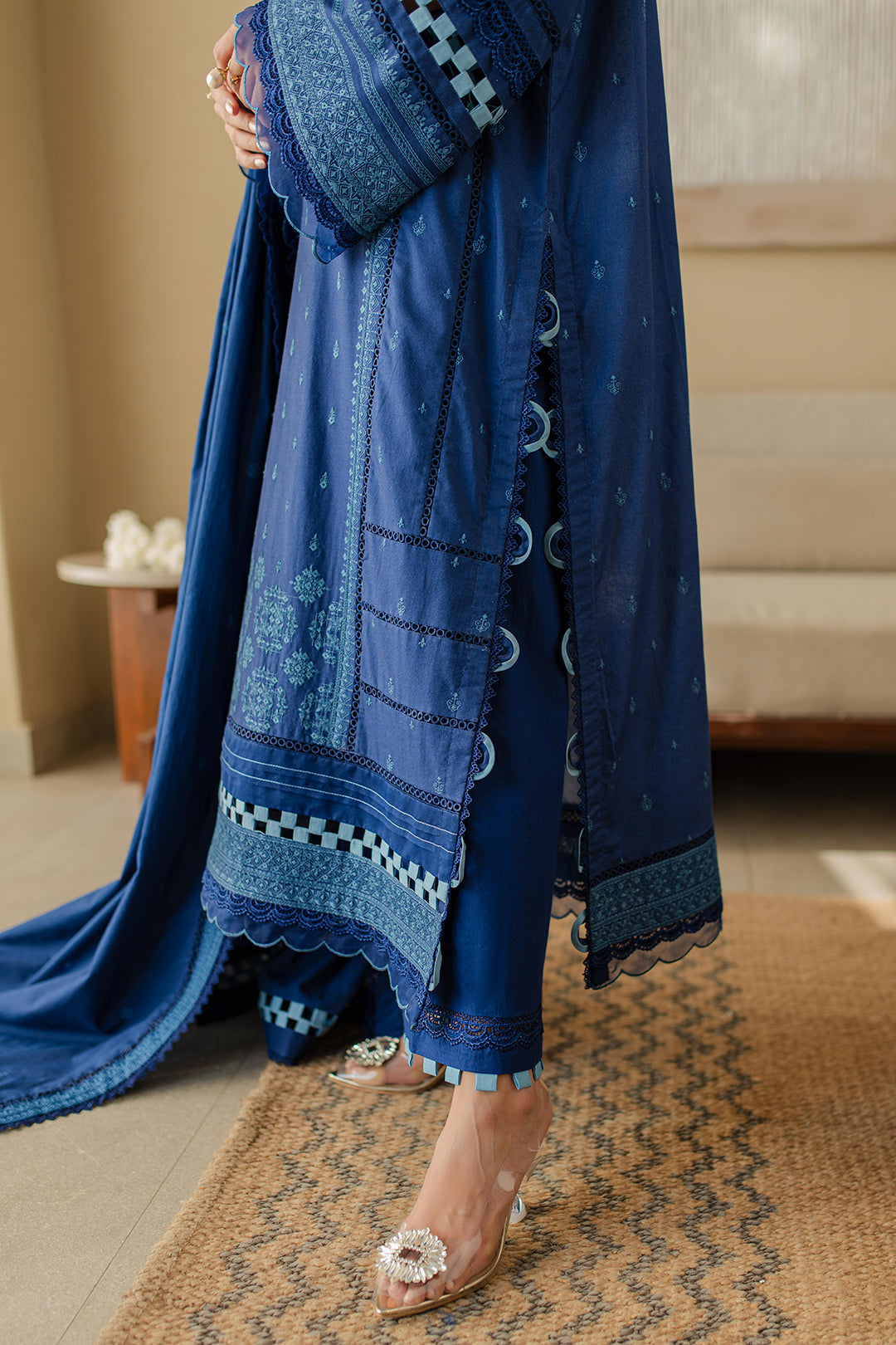 Zellbury | Unstitched 3 Piece Chikankari | Embroidered Shirt Shalwar Dupatta - 0711 - House Of Hania