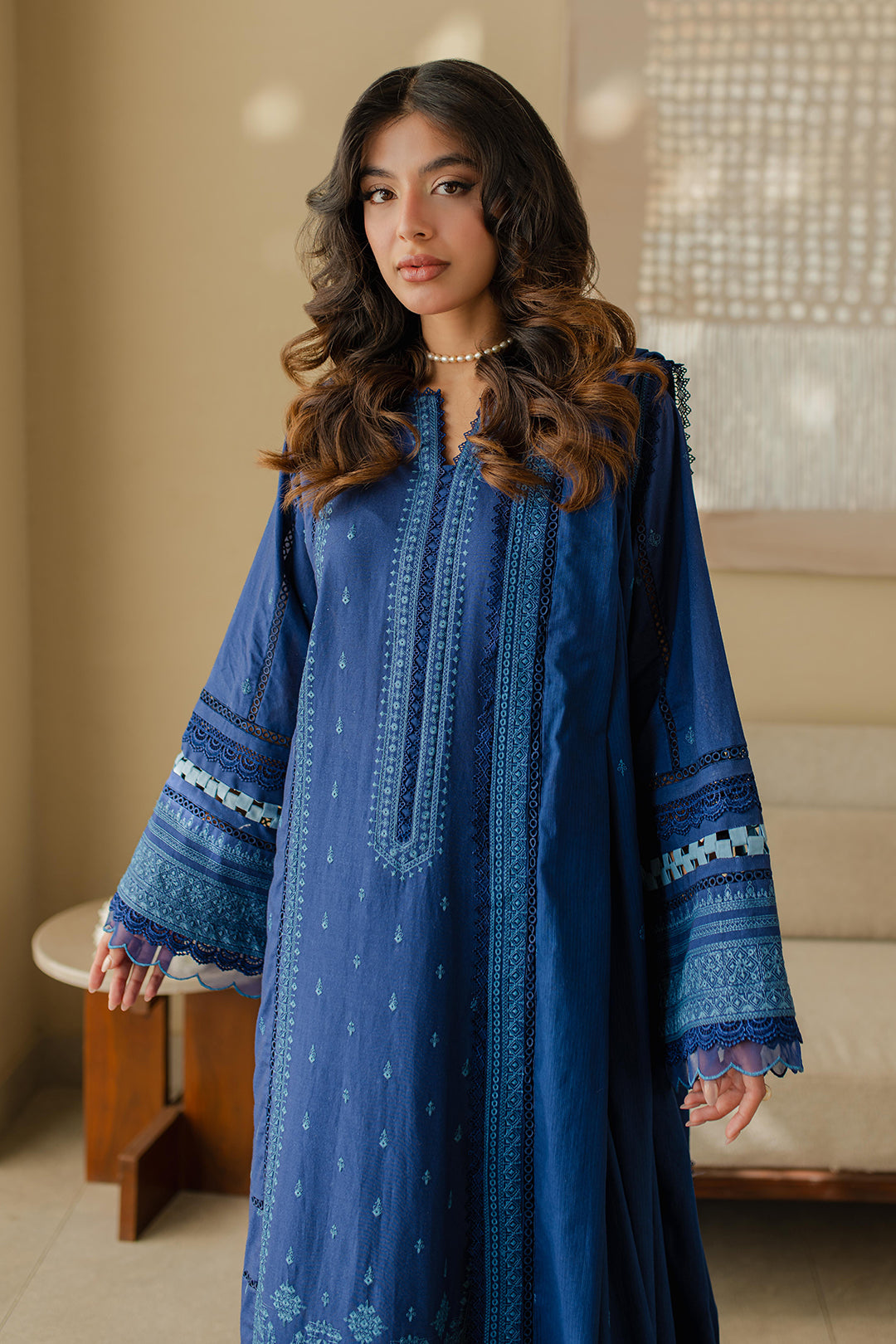 Zellbury | Unstitched 3 Piece Chikankari | Embroidered Shirt Shalwar Dupatta - 0711 - House Of Hania