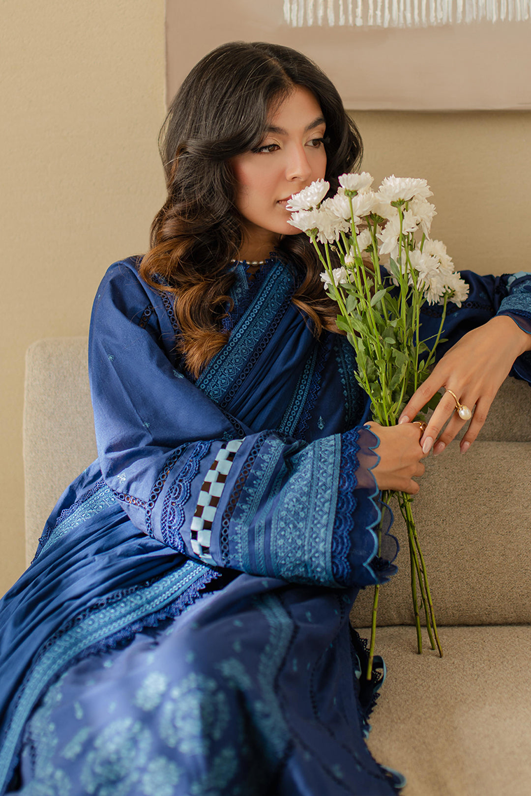 Zellbury | Unstitched 3 Piece Chikankari | Embroidered Shirt Shalwar Dupatta - 0711 - House Of Hania