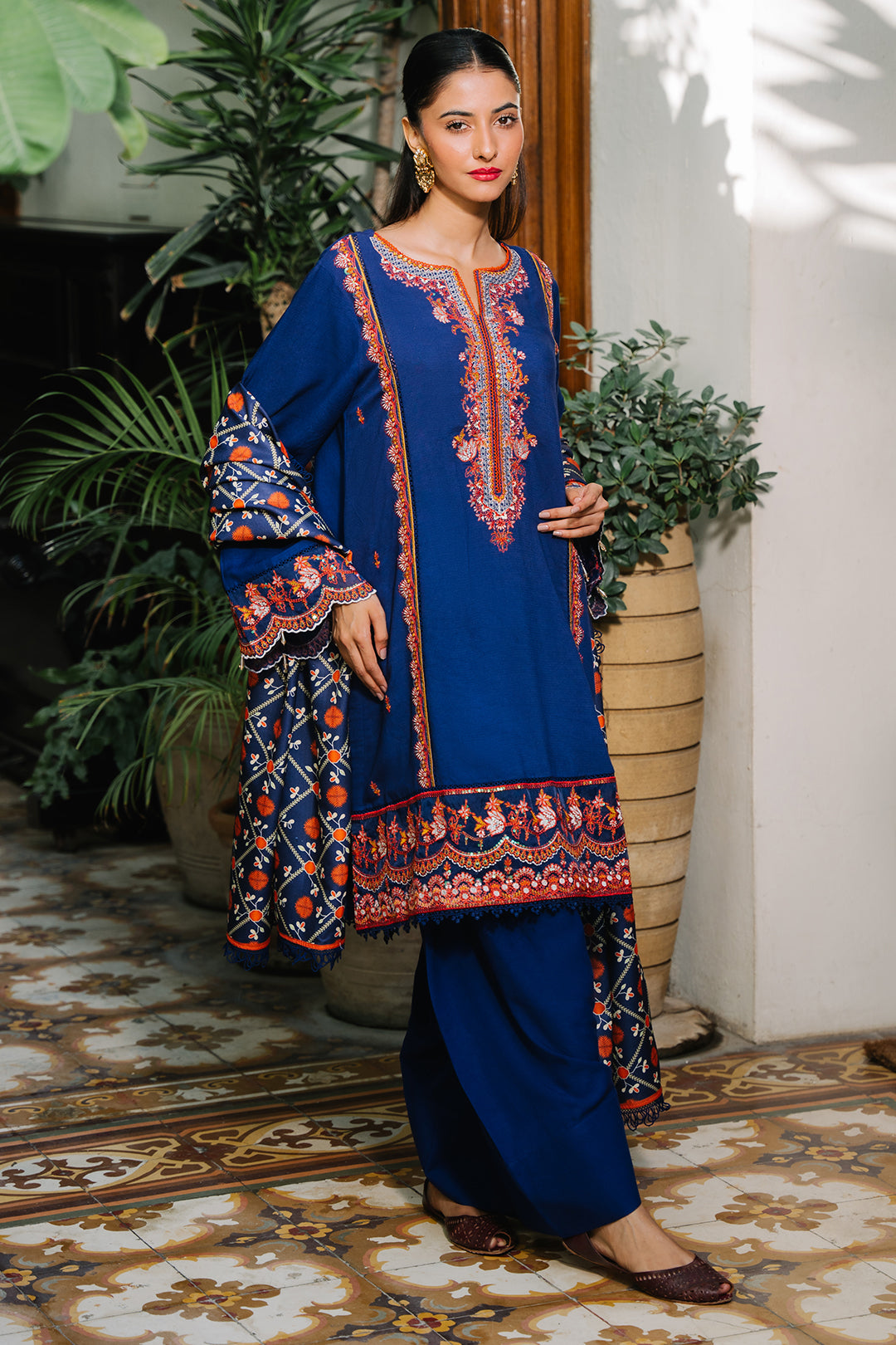 Zellbury | Unstitched 3 Piece Cotail | Embroidered Shirt Shalwar Dupatta - 0245 - House Of Hania