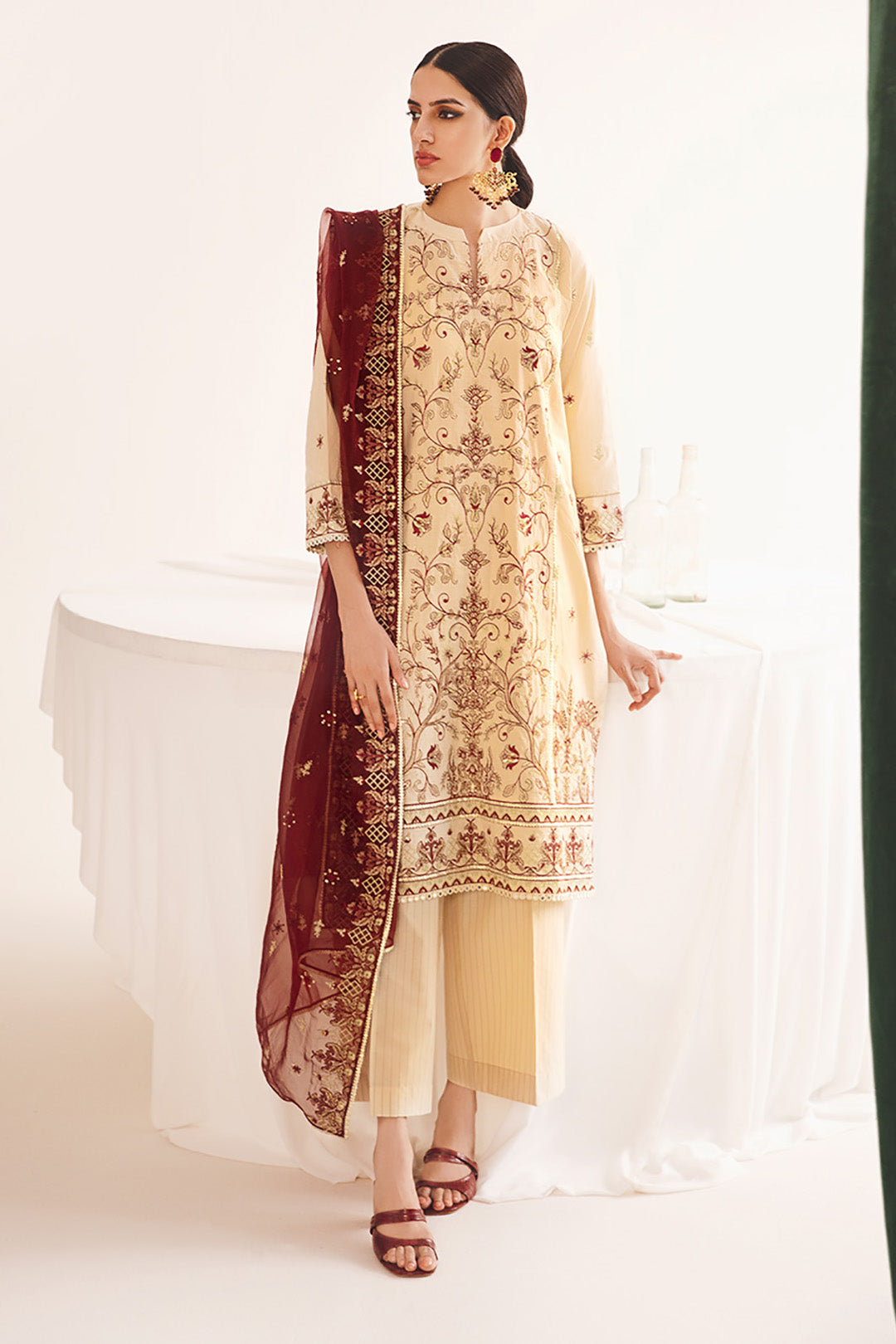 Zellbury | Unstitched 3 Piece Dobby | Embroidered Shirt Shalwar Dupatta - 0301 - House Of Hania