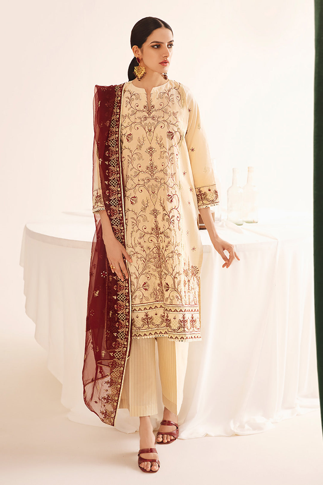 Zellbury | Unstitched 3 Piece Dobby | Embroidered Shirt Shalwar Dupatta - 0301 - House Of Hania