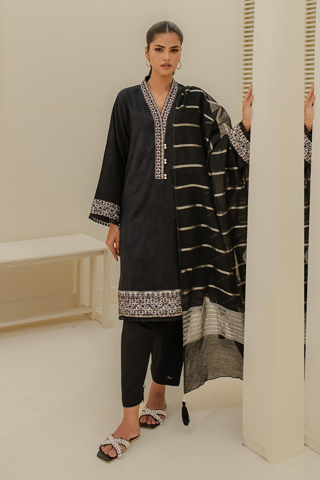 Zellbury | Unstitched 3 Piece Green | Embroidered Shirt Shalwar Dupatta - 1768 - House Of Hania
