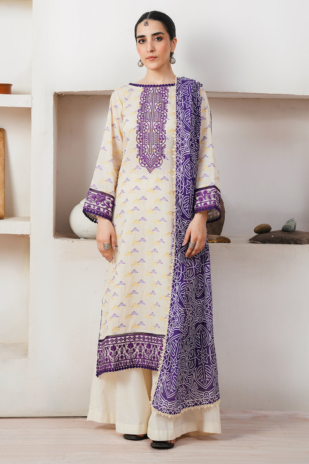 Zellbury | Unstitched 3 Piece Jacquard | Embroidered Shirt Shalwar Dupatta - 0086 - House Of Hania