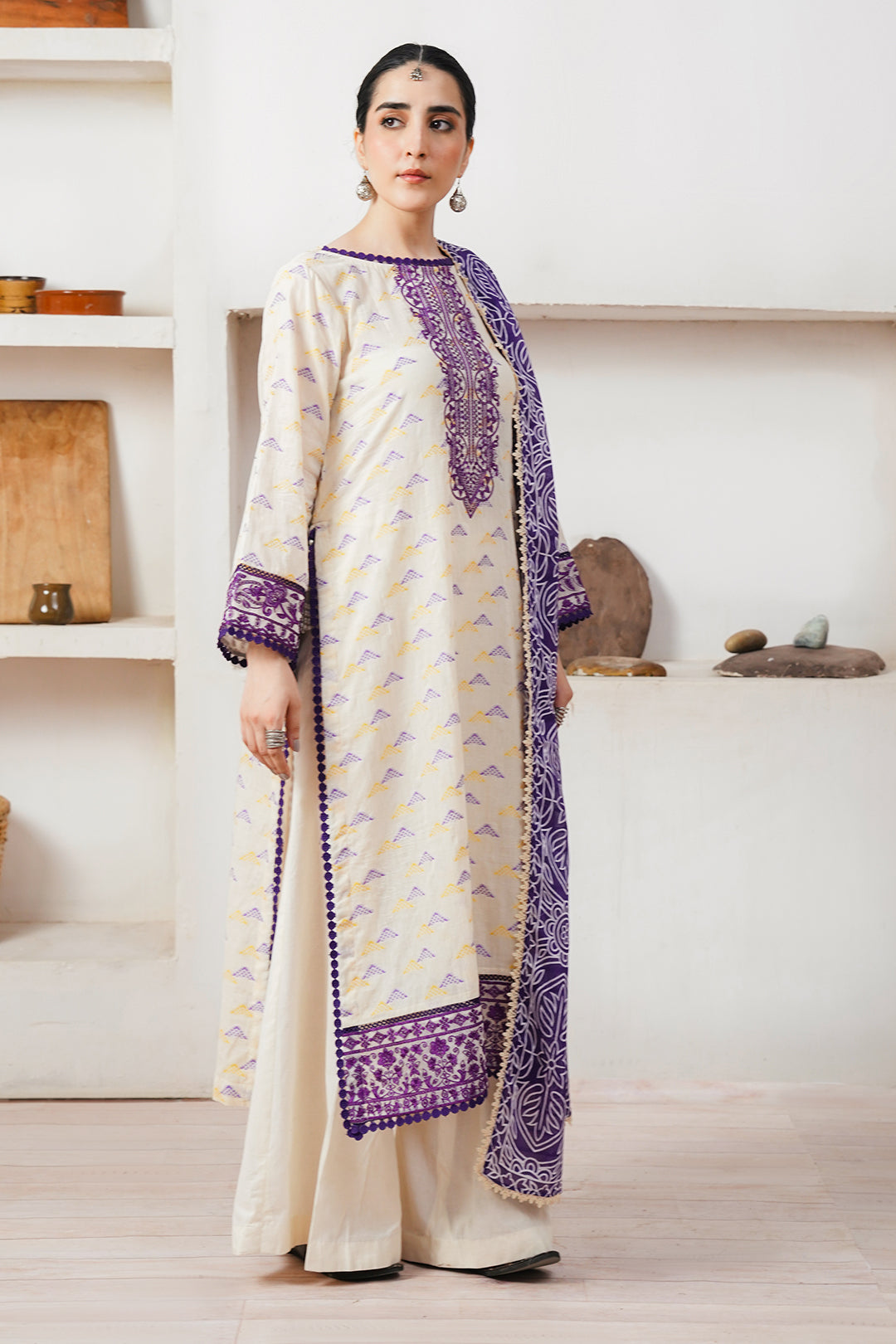 Zellbury | Unstitched 3 Piece Jacquard | Embroidered Shirt Shalwar Dupatta - 0086 - House Of Hania