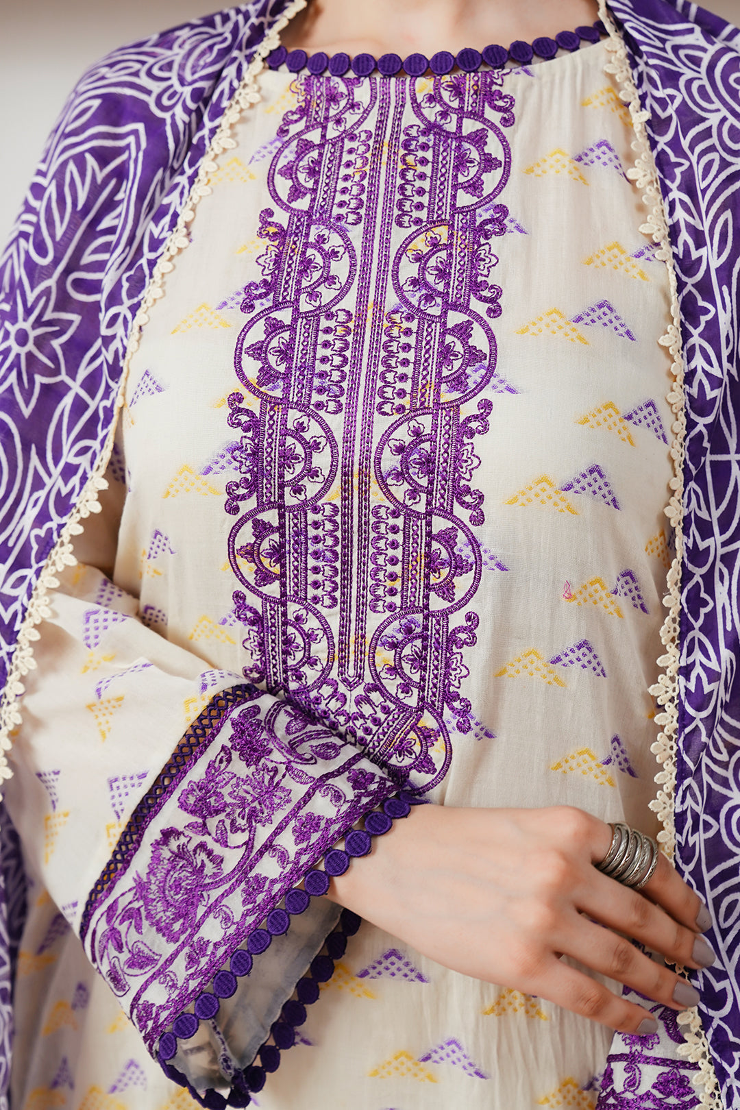 Zellbury | Unstitched 3 Piece Jacquard | Embroidered Shirt Shalwar Dupatta - 0086 - House Of Hania