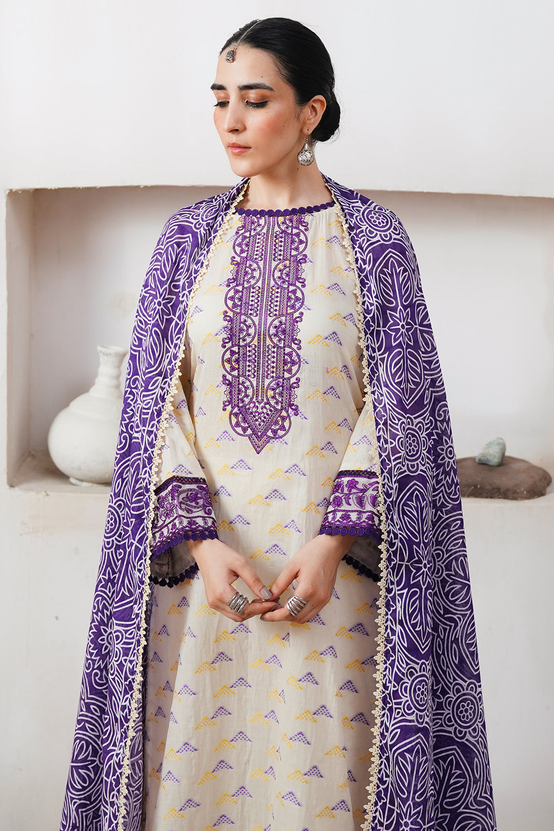 Zellbury | Unstitched 3 Piece Jacquard | Embroidered Shirt Shalwar Dupatta - 0086 - House Of Hania