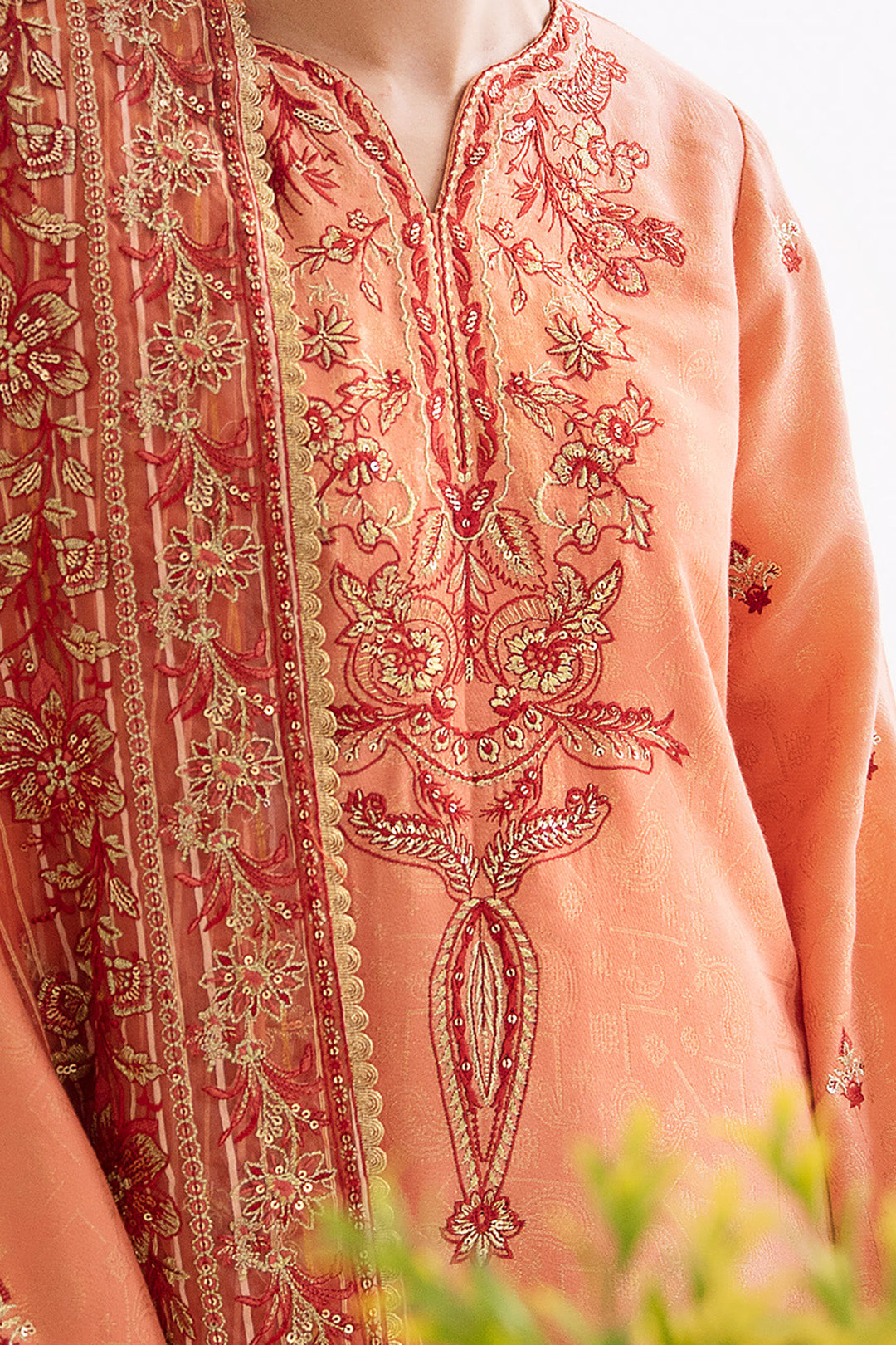 Zellbury | Unstitched 3 Piece Jacquard | Embroidered Shirt Shalwar Dupatta - 0296 - House Of Hania