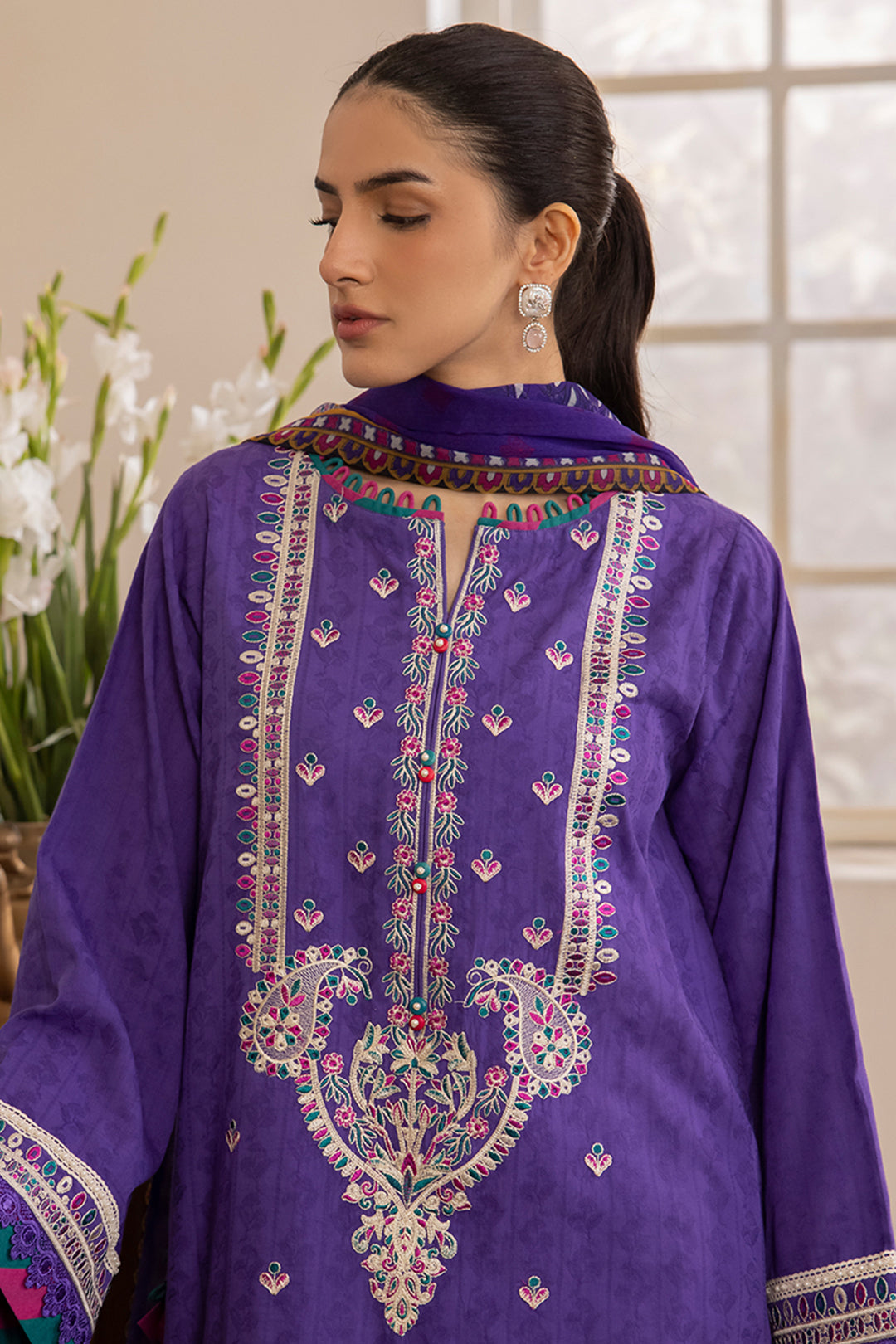 Zellbury | Unstitched 3 Piece Jacquard | Embroidered Shirt Shalwar Dupatta - 1113 - House Of Hania