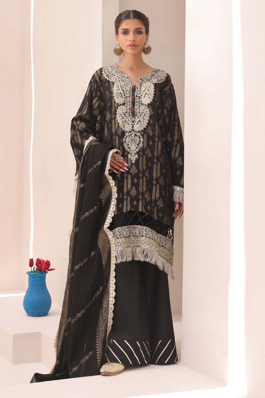 Zellbury | Unstitched 3 Piece Jacquard | Embroidered Shirt Shalwar Dupatta - 1799 - House Of Hania