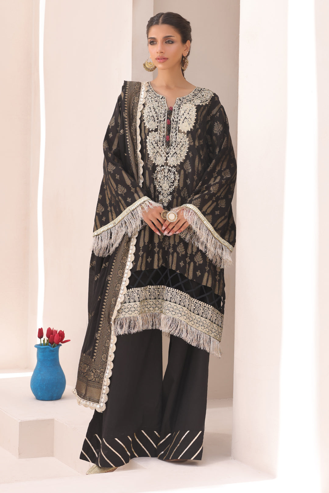 Zellbury | Unstitched 3 Piece Jacquard | Embroidered Shirt Shalwar Dupatta - 1799 - House Of Hania