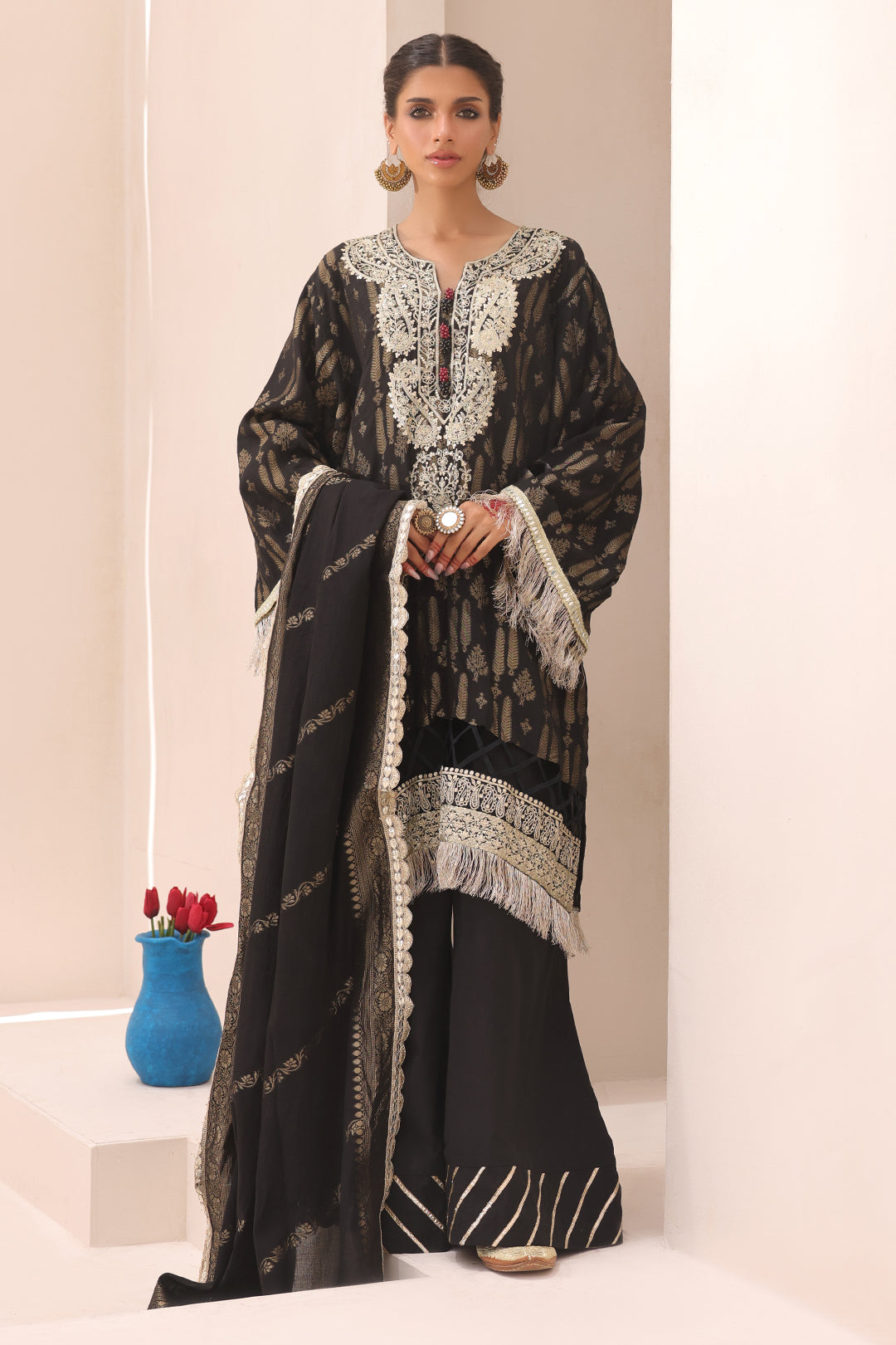 Zellbury | Unstitched 3 Piece Jacquard | Embroidered Shirt Shalwar Dupatta - 1799 - House Of Hania