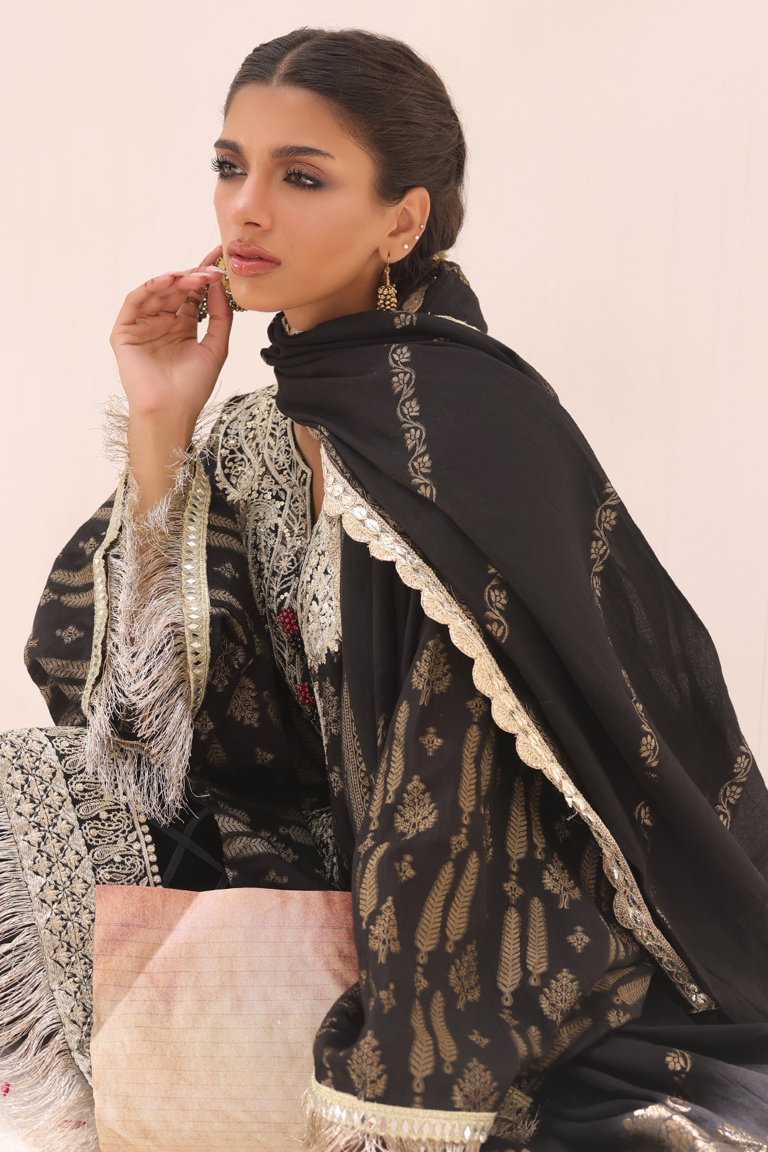 Zellbury | Unstitched 3 Piece Jacquard | Embroidered Shirt Shalwar Dupatta - 1799 - House Of Hania