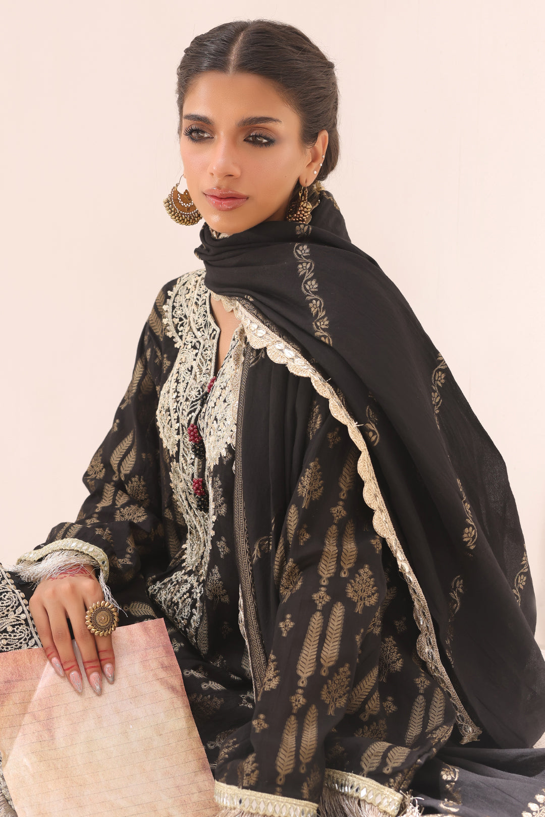 Zellbury | Unstitched 3 Piece Jacquard | Embroidered Shirt Shalwar Dupatta - 1799 - House Of Hania