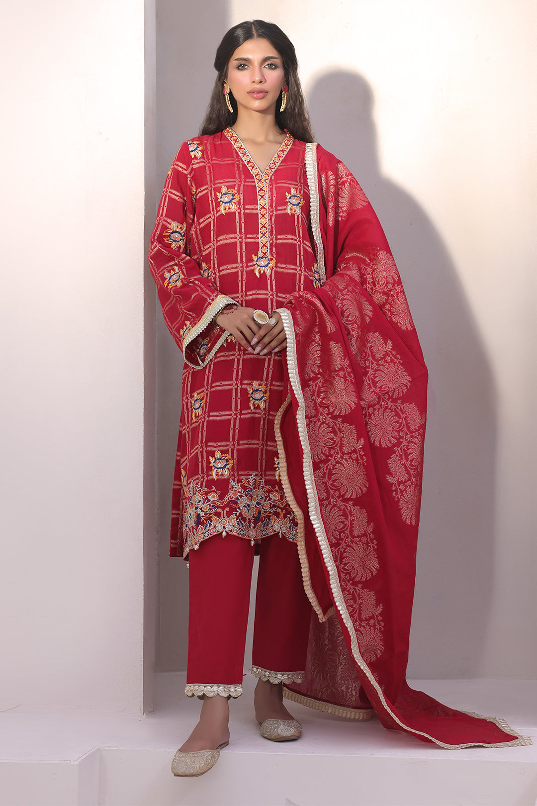 Zellbury | Unstitched 3 Piece Jacquard | Embroidered Shirt Shalwar Dupatta - 1803 - House Of Hania