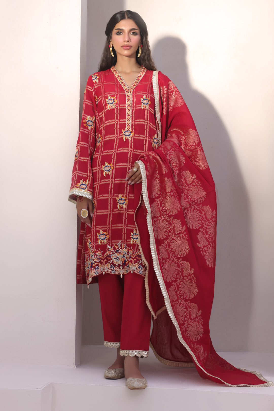 Zellbury | Unstitched 3 Piece Jacquard | Embroidered Shirt Shalwar Dupatta - 1803 - House Of Hania