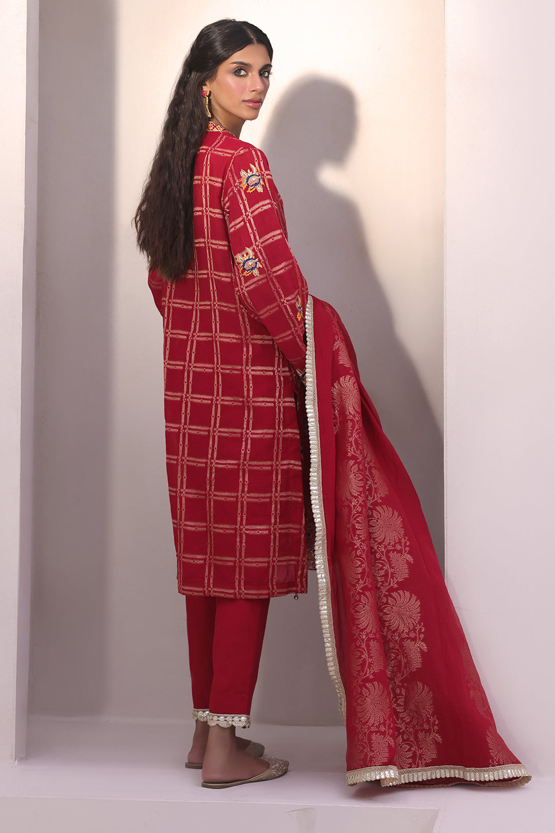 Zellbury | Unstitched 3 Piece Jacquard | Embroidered Shirt Shalwar Dupatta - 1803 - House Of Hania