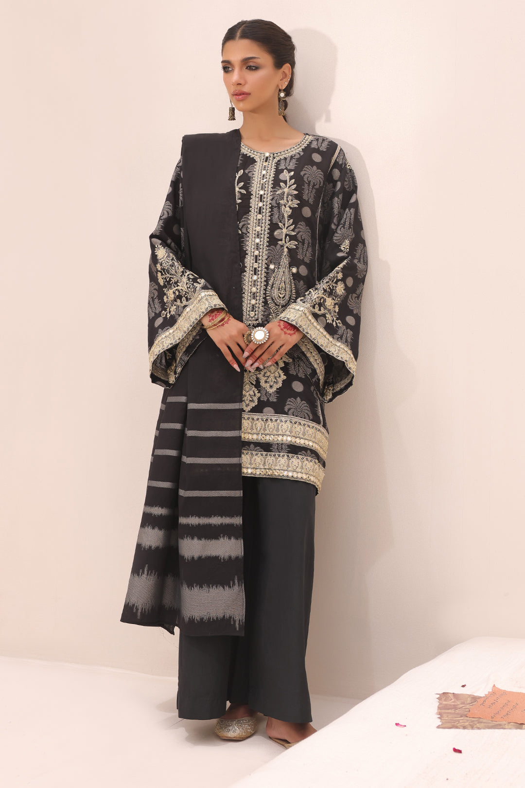Zellbury | Unstitched 3 Piece Jacquard | Embroidered Shirt Shalwar Dupatta - 1806 - House Of Hania