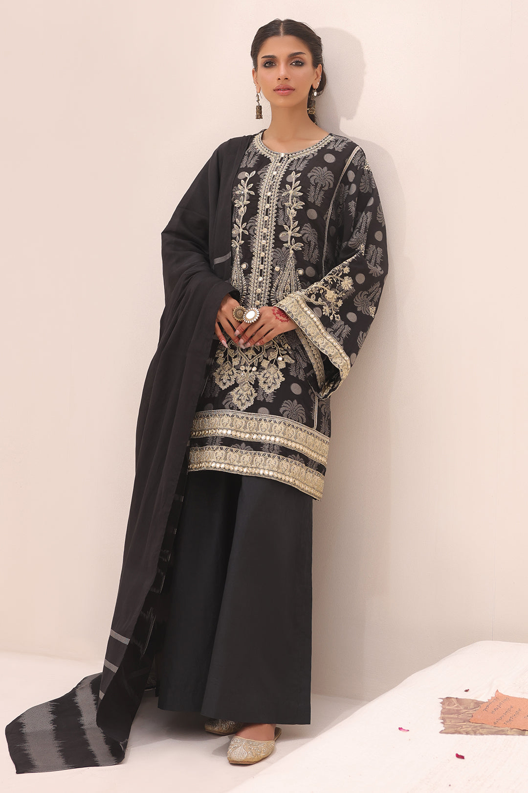Zellbury | Unstitched 3 Piece Jacquard | Embroidered Shirt Shalwar Dupatta - 1806 - House Of Hania