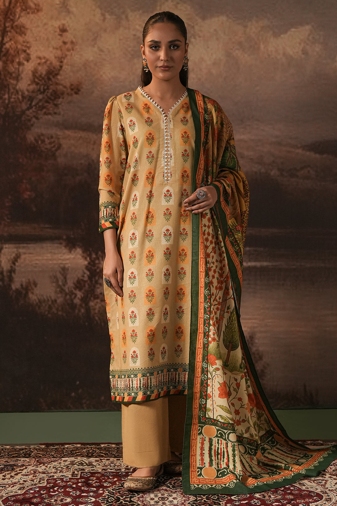 Zellbury | Unstitched 3 Piece Karandi | Shirt Shalwar Dupatta - 0379 - House Of Hania