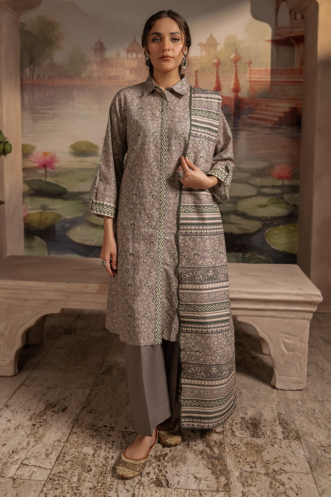 Zellbury | Unstitched 3 Piece Karandi | Shirt Shalwar Dupatta - 0457 - House Of Hania