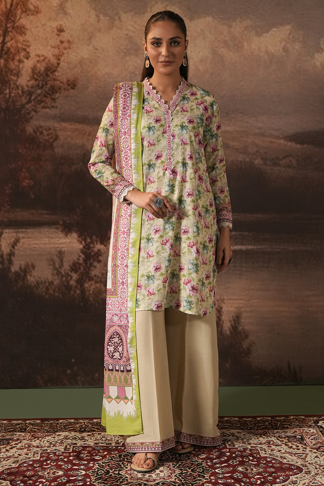 Zellbury | Unstitched 3 Piece Karandi | Shirt Shalwar Dupatta - 0458 - House Of Hania