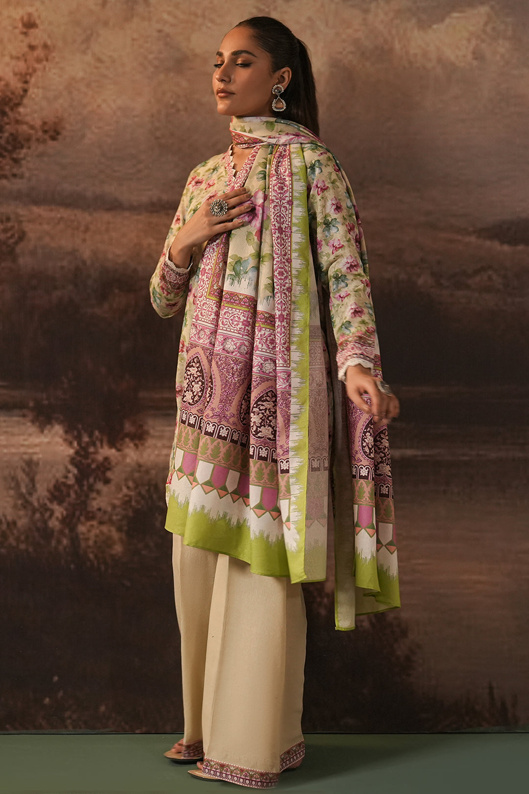Zellbury | Unstitched 3 Piece Karandi | Shirt Shalwar Dupatta - 0458 - House Of Hania