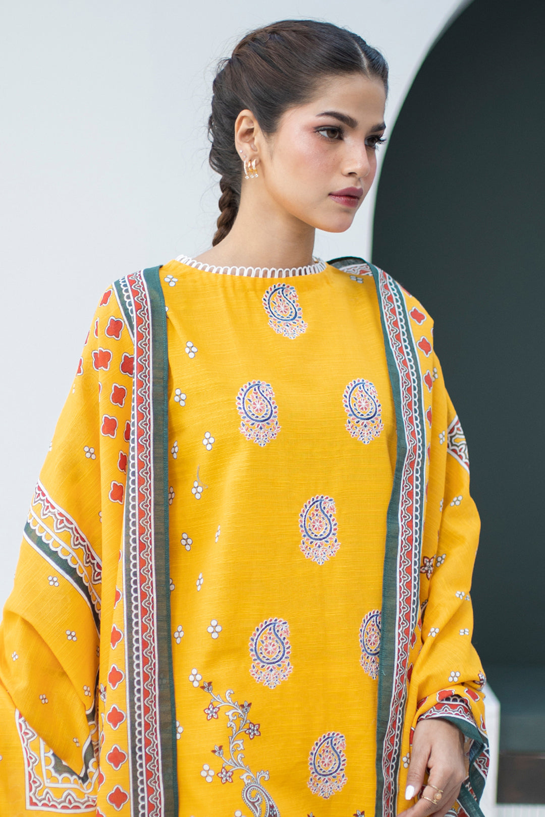 Zellbury | Unstitched 3 Piece Khaddar | Embroidered Shirt Dupatta - 0799 - House Of Hania