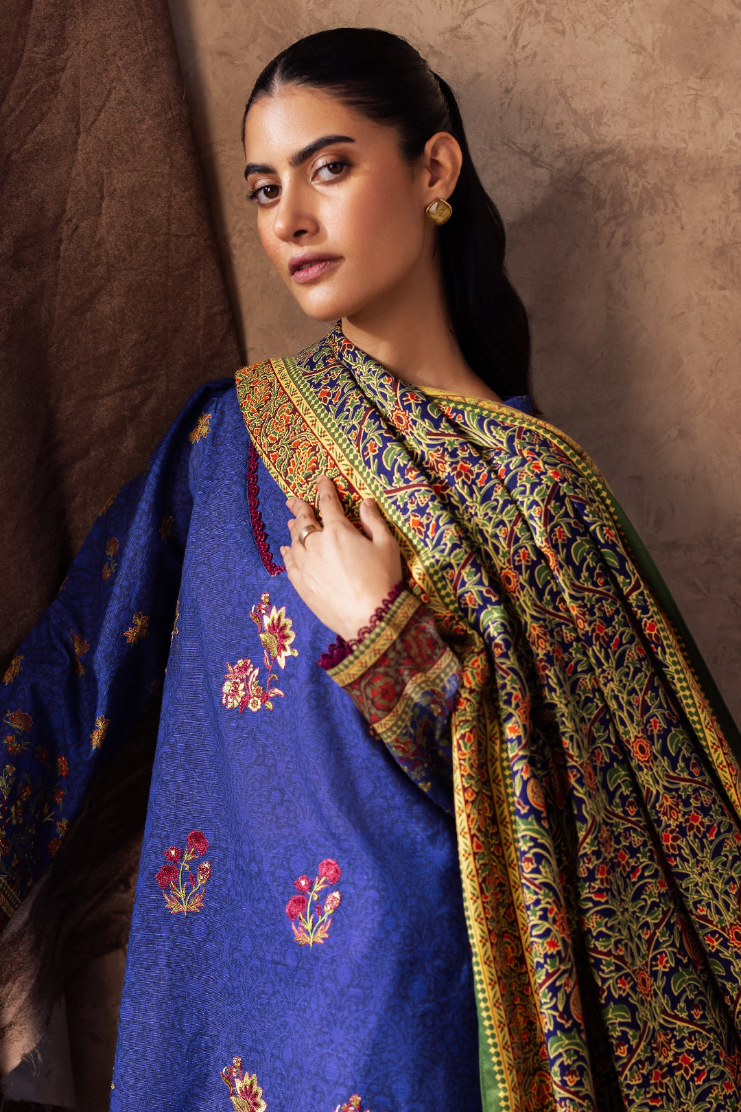 Zellbury | Unstitched 3 Piece Khaddar | Embroidered Shirt Shalwar Dupatta - 0221 - House Of Hania