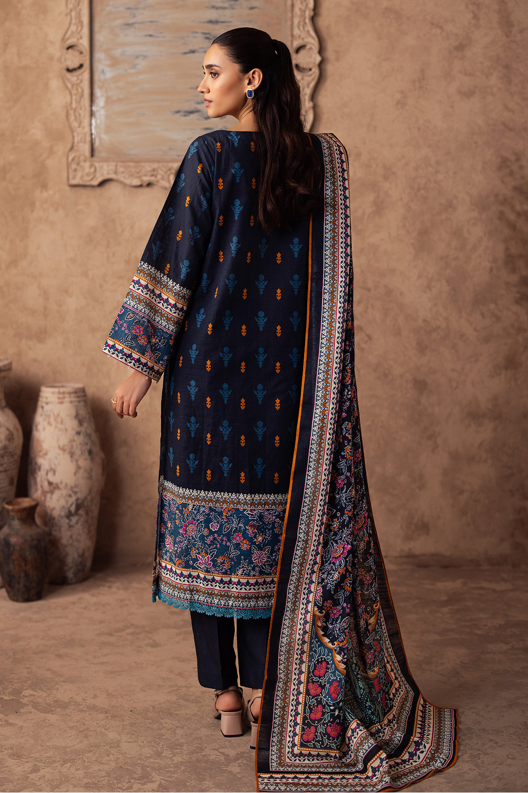 Zellbury | Unstitched 3 Piece Khaddar | Embroidered Shirt Shalwar Dupatta - 0225 - House Of Hania
