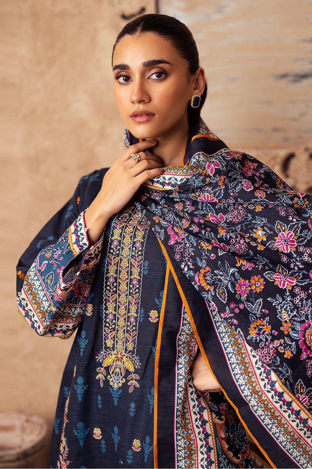 Zellbury | Unstitched 3 Piece Khaddar | Embroidered Shirt Shalwar Dupatta - 0225 - House Of Hania