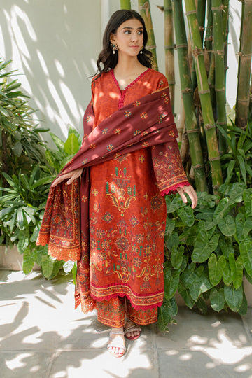 Zellbury | Unstitched 3 Piece Khaddar | Embroidered Shirt Shalwar Dupatta - 0233 - House Of Hania