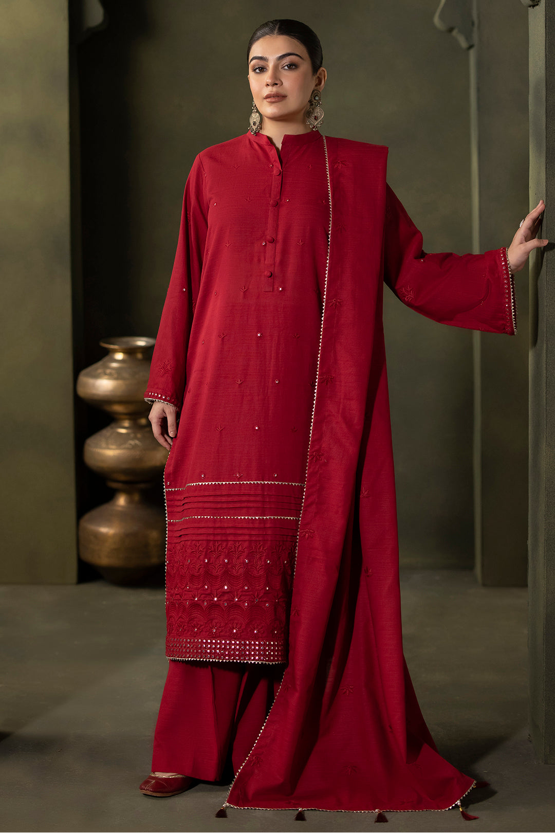 Zellbury | Unstitched 3 Piece Khaddar | Embroidered Shirt Shalwar Dupatta - 0238 - House Of Hania