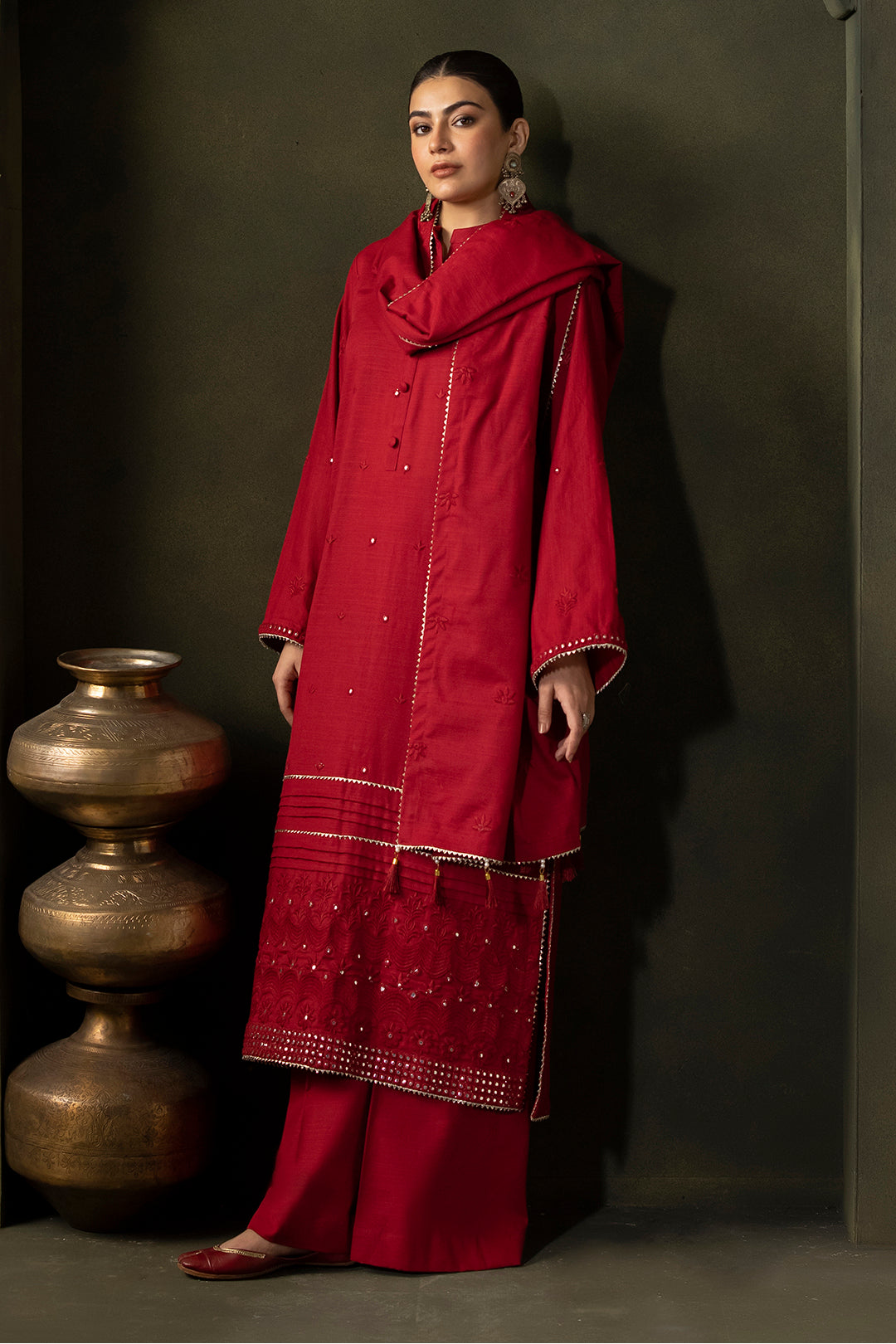 Zellbury | Unstitched 3 Piece Khaddar | Embroidered Shirt Shalwar Dupatta - 0238 - House Of Hania