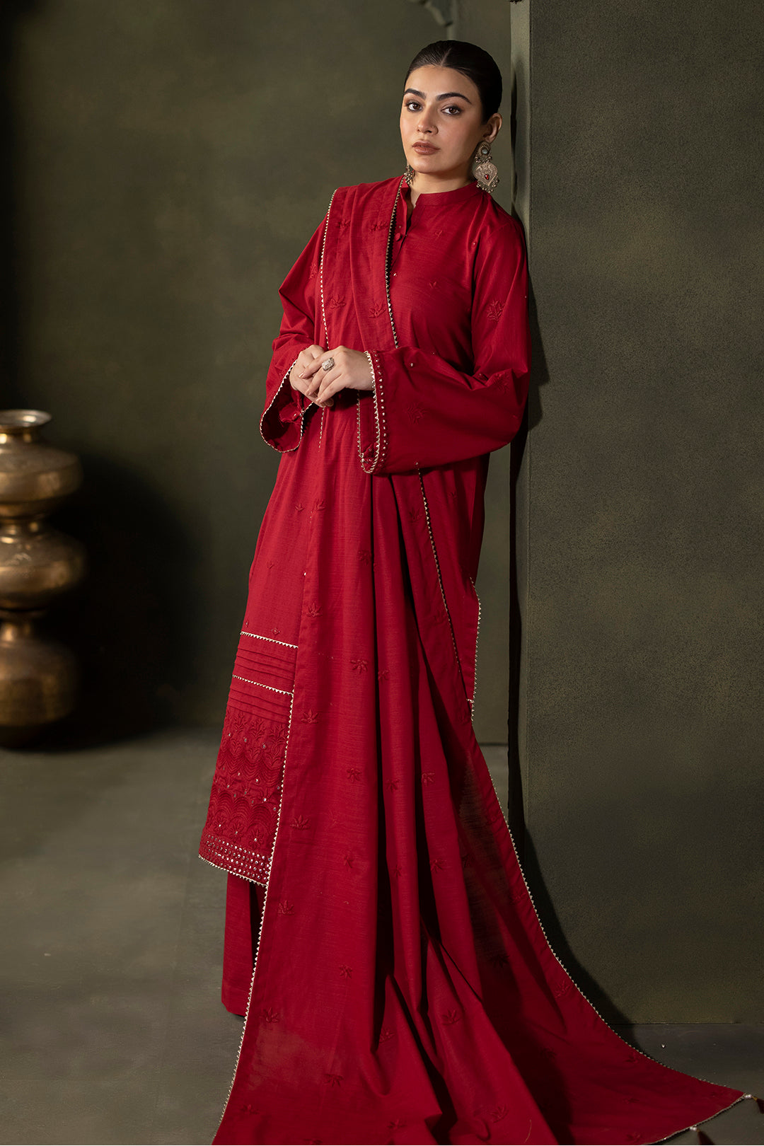 Zellbury | Unstitched 3 Piece Khaddar | Embroidered Shirt Shalwar Dupatta - 0238 - House Of Hania