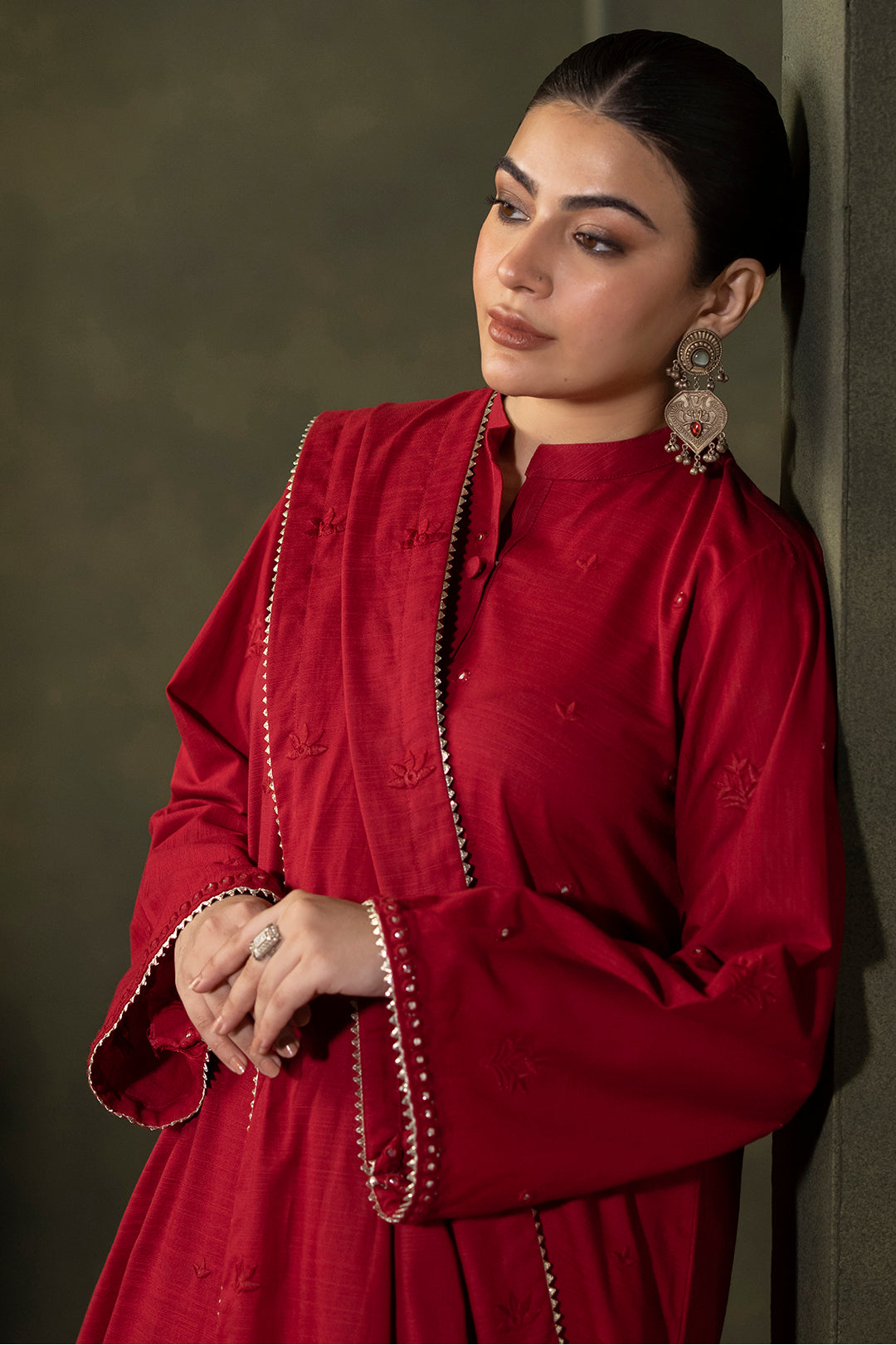 Zellbury | Unstitched 3 Piece Khaddar | Embroidered Shirt Shalwar Dupatta - 0238 - House Of Hania