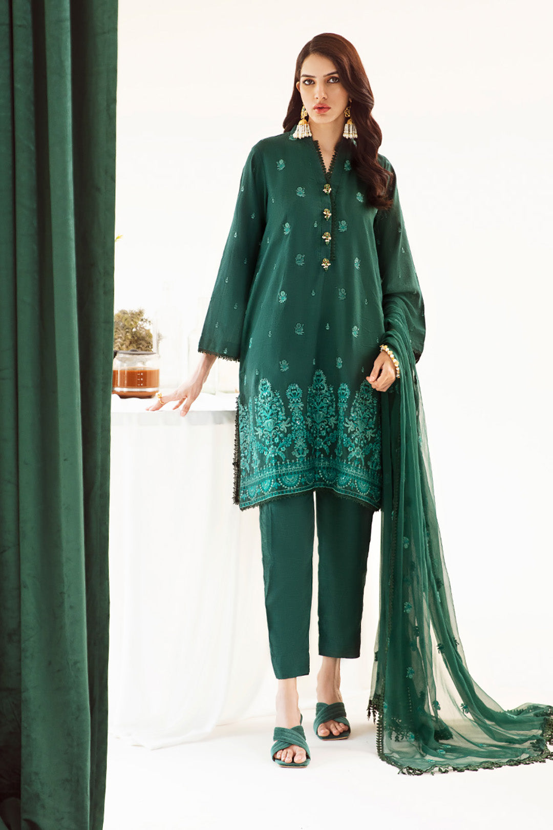 Zellbury | Unstitched 3 Piece Khaddar | Embroidered Shirt Shalwar Dupatta - 0302 - House Of Hania
