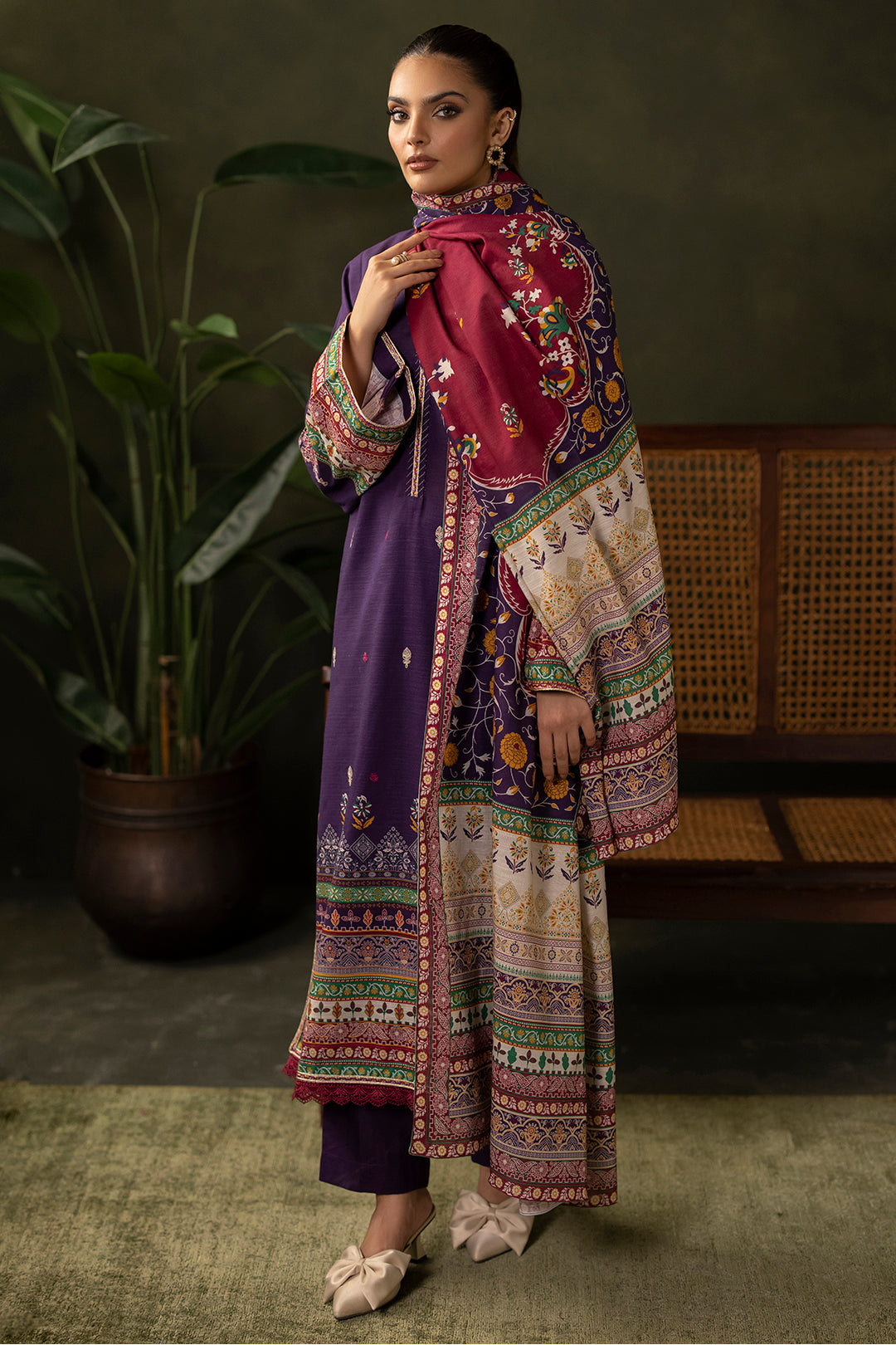Zellbury | Unstitched 3 Piece Khaddar | Embroidered Shirt Shalwar Dupatta - 0311 - House Of Hania
