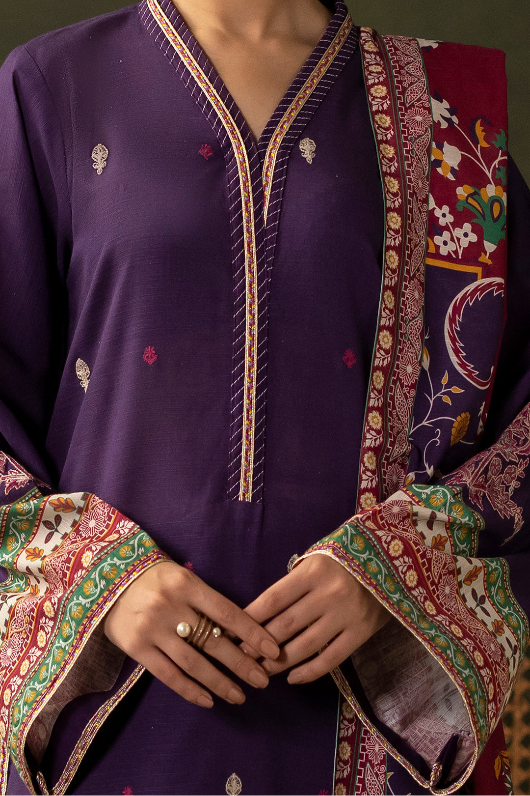 Zellbury | Unstitched 3 Piece Khaddar | Embroidered Shirt Shalwar Dupatta - 0311 - House Of Hania