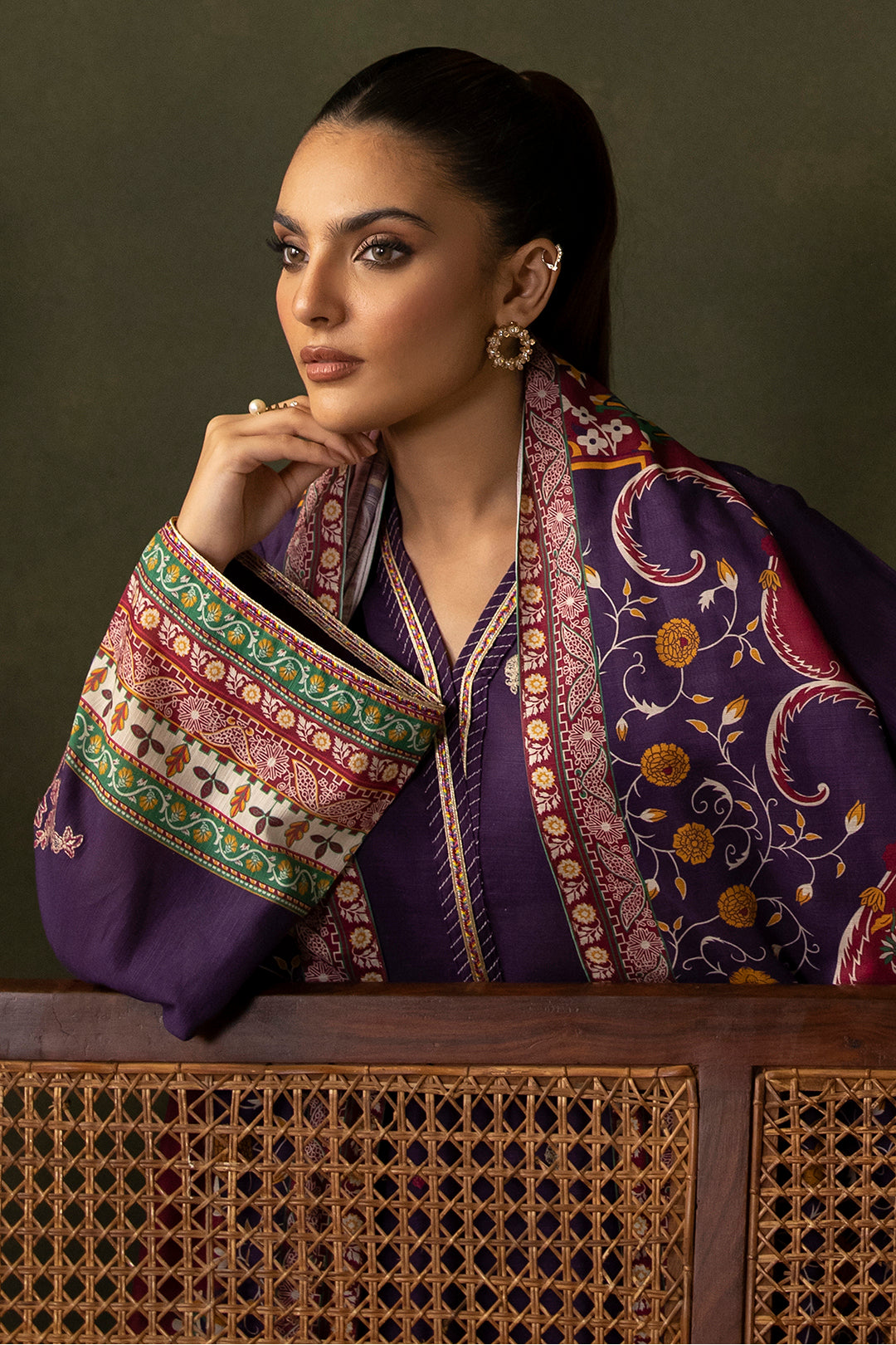 Zellbury | Unstitched 3 Piece Khaddar | Embroidered Shirt Shalwar Dupatta - 0311 - House Of Hania