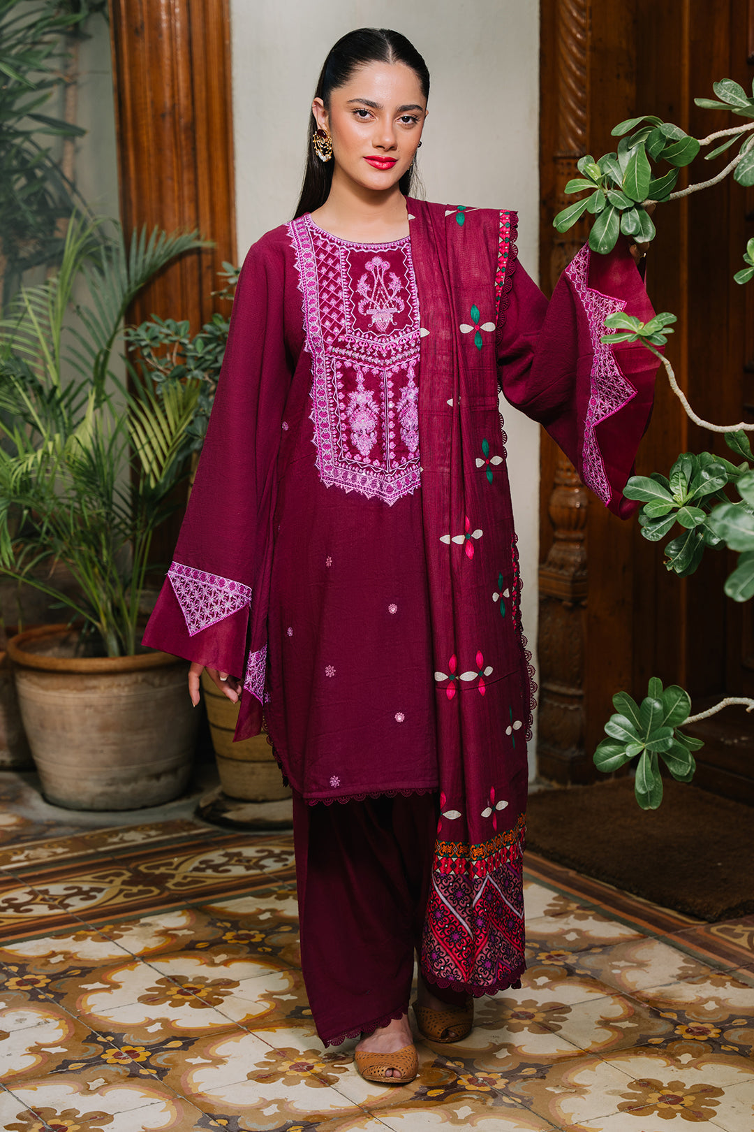 Zellbury | Unstitched 3 Piece Khaddar | Embroidered Shirt Shalwar Dupatta - 0319 - House Of Hania